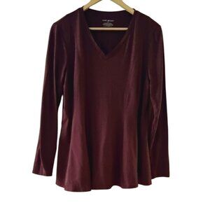 Lane Bryant Maroon Long Sleeve V-neck Swing top Size 10/12